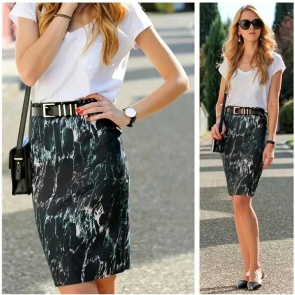 ZARA W&B COLLECTION BLACK GREEN MARBLE NEOPRENE HI - Picture 1 of 7